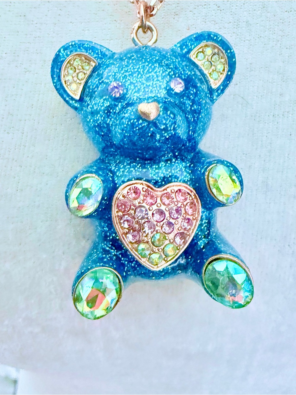 Betsey Johnson Candyland Collection Sparkling Blue Teddy Bear Pendant Necklace